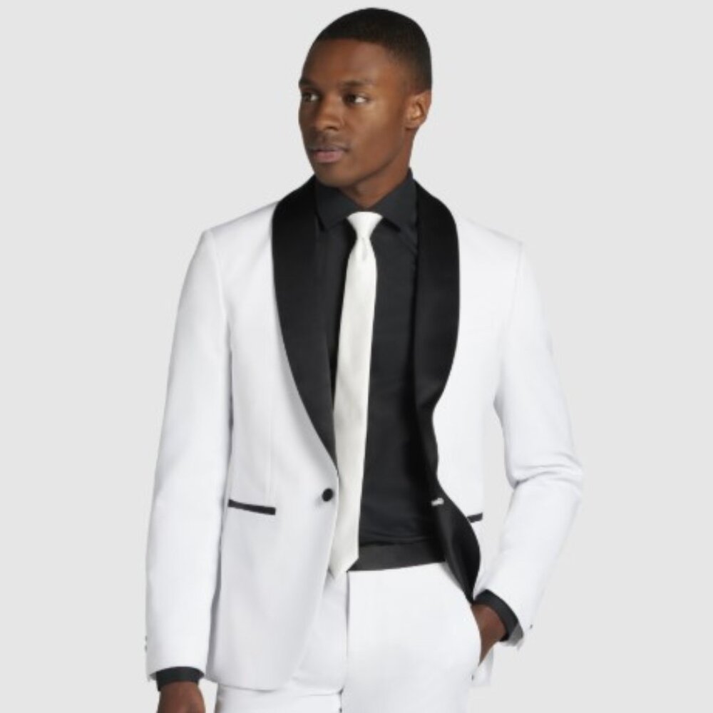 NEW - 40L - Egara White Satin Shawl Tuxedo Jacket